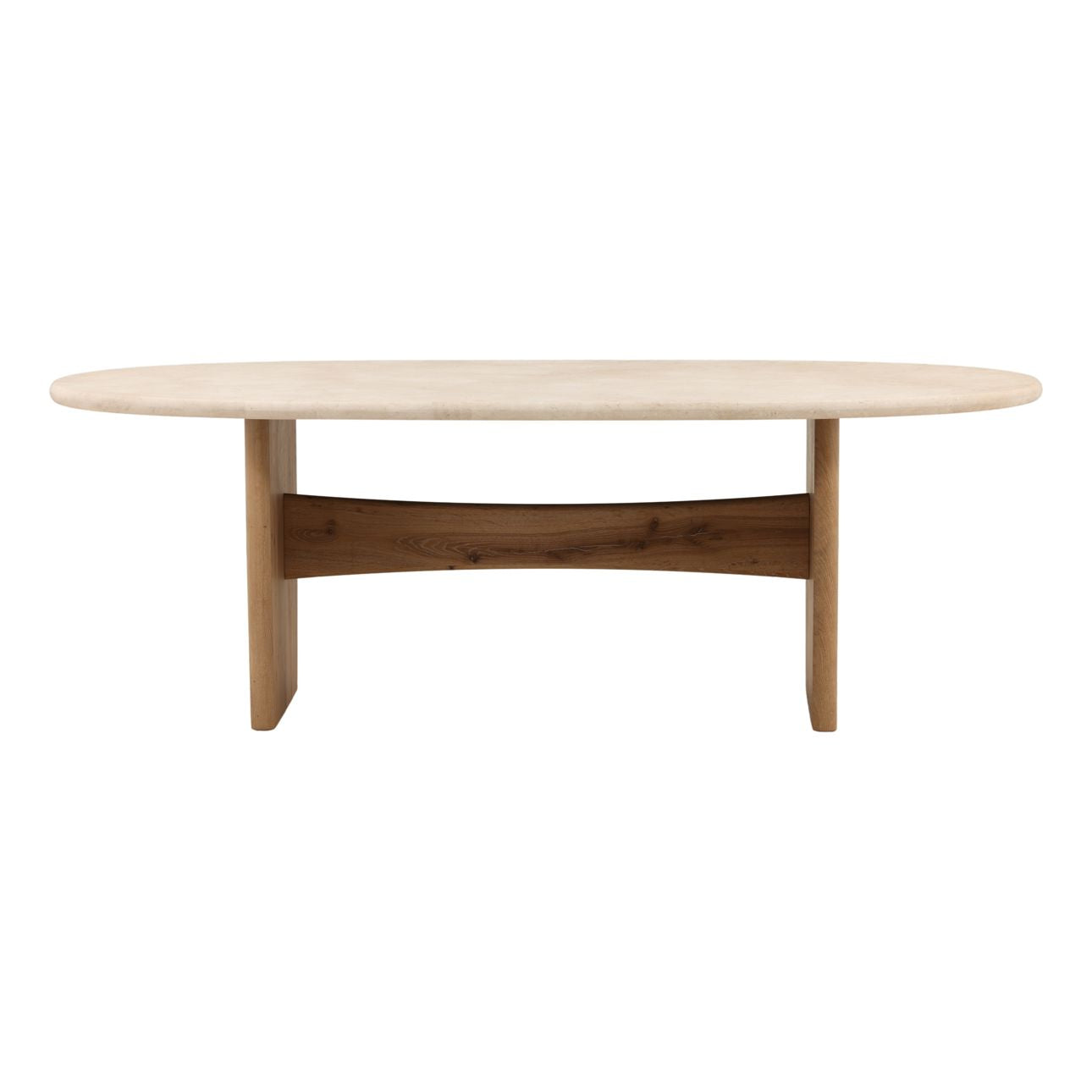 Natural and Cream Oak Wood, Oak Veneer and Marble Table 88 in Wide