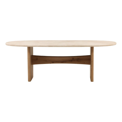 Natural and Cream Oak Wood, Oak Veneer and Marble Table 88 in Wide
