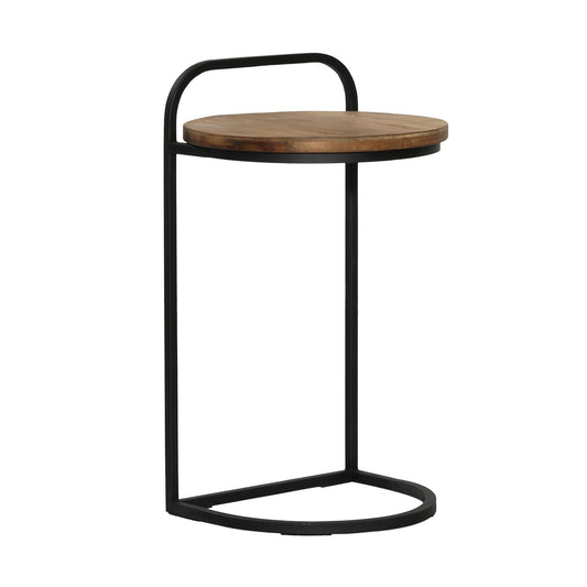 Natural and Black Teak Wood and Metal Table 13.5 in Wide