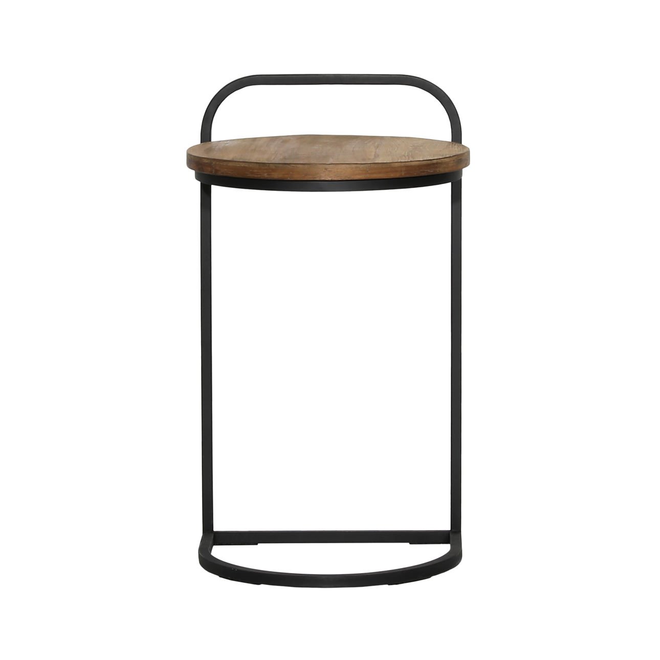 Natural and Black Teak Wood and Metal Table 13.5 in Wide