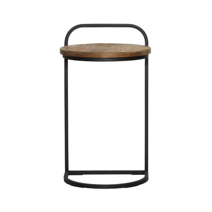 Natural and Black Teak Wood and Metal Table 13.5 in Wide