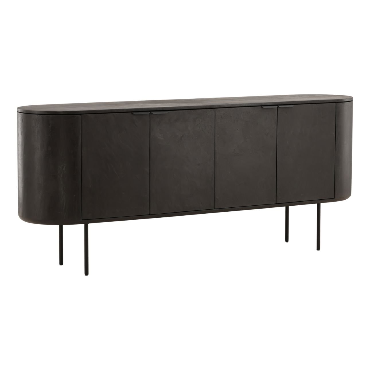 Black Micro Cement, Pine Wood and Metal Sideboard 78.5 in Wide