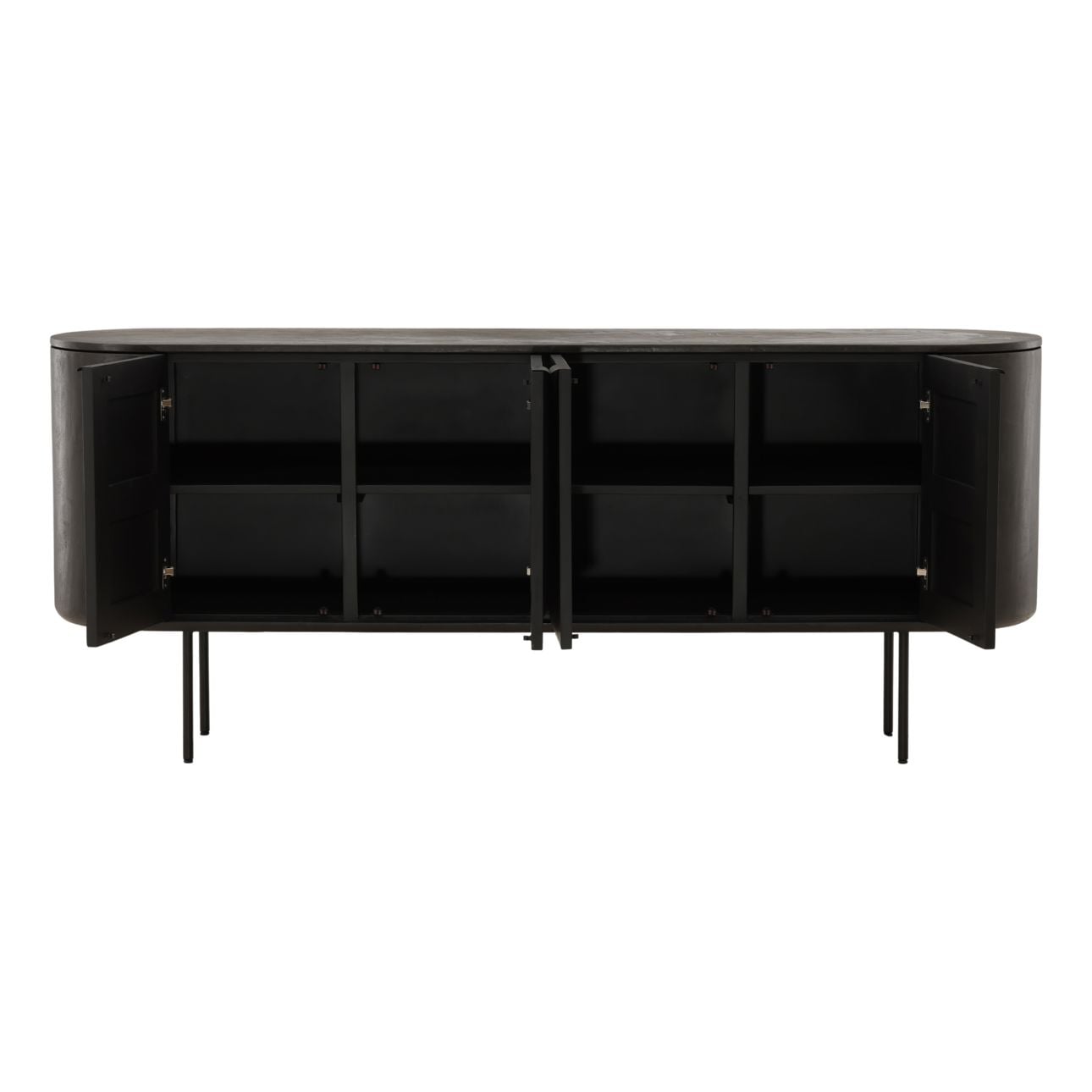 Black Micro Cement, Pine Wood and Metal Sideboard 78.5 in Wide