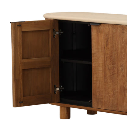 Modern Micro Cement and Teak Wood Cabinet