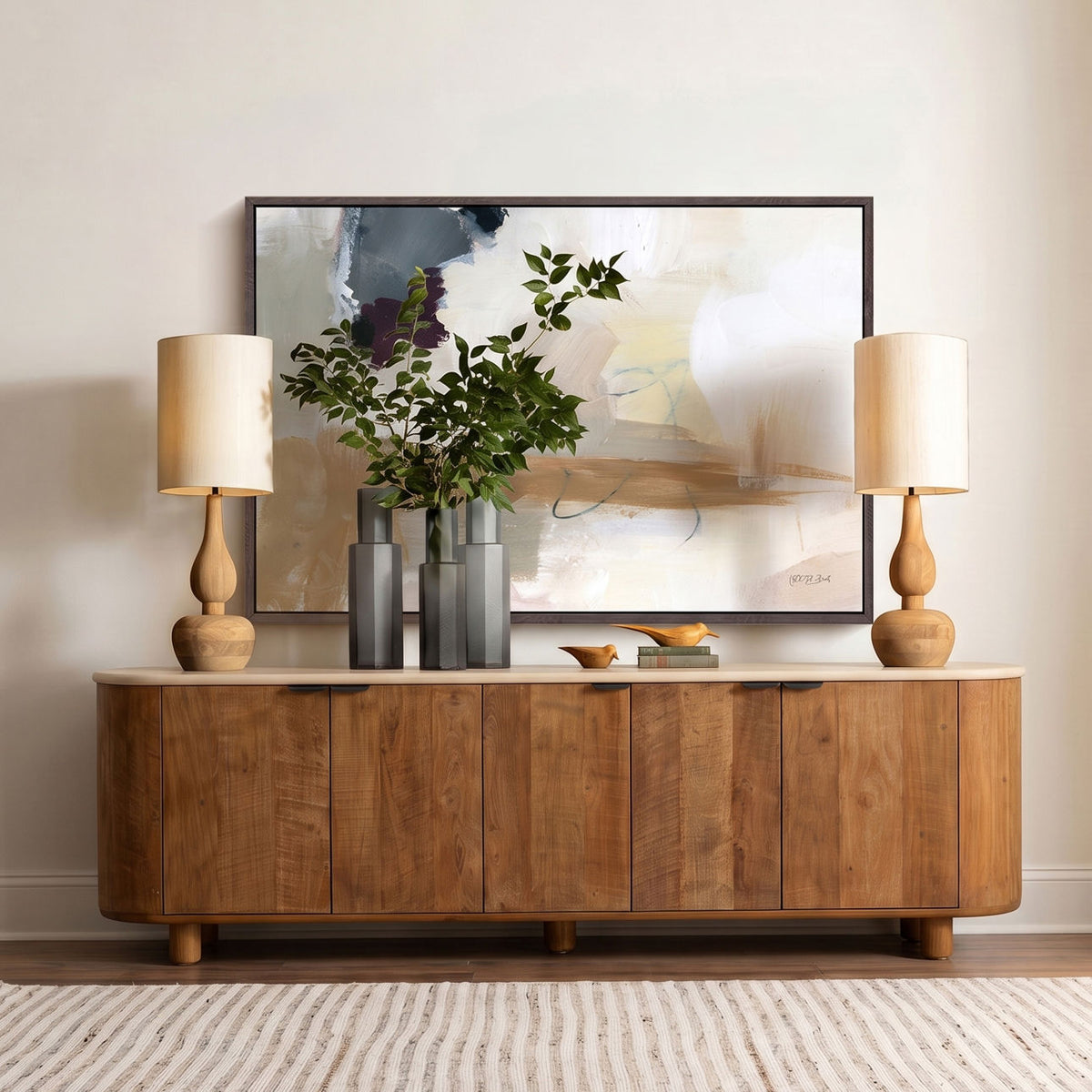 Modern Micro Cement and Teak Wood Cabinet