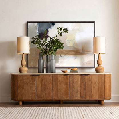 Modern Micro Cement and Teak Wood Cabinet
