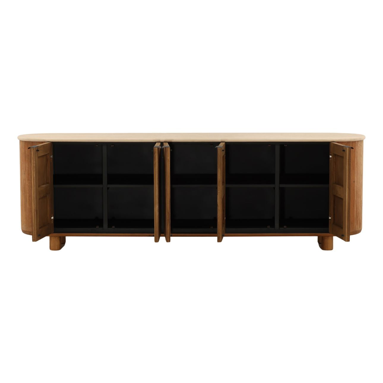 Sand and Brown Micro Cement and Teak Wood Sideboard 94 in Wide