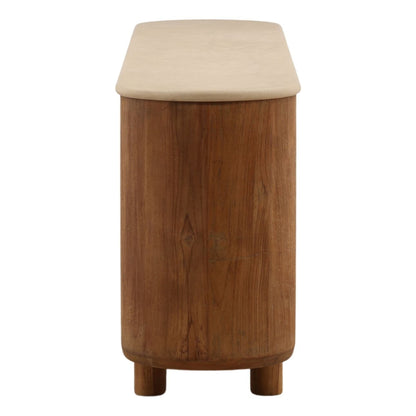 Sand and Brown Micro Cement and Teak Wood Sideboard 94 in Wide
