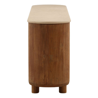 Sand and Brown Micro Cement and Teak Wood Sideboard 94 in Wide
