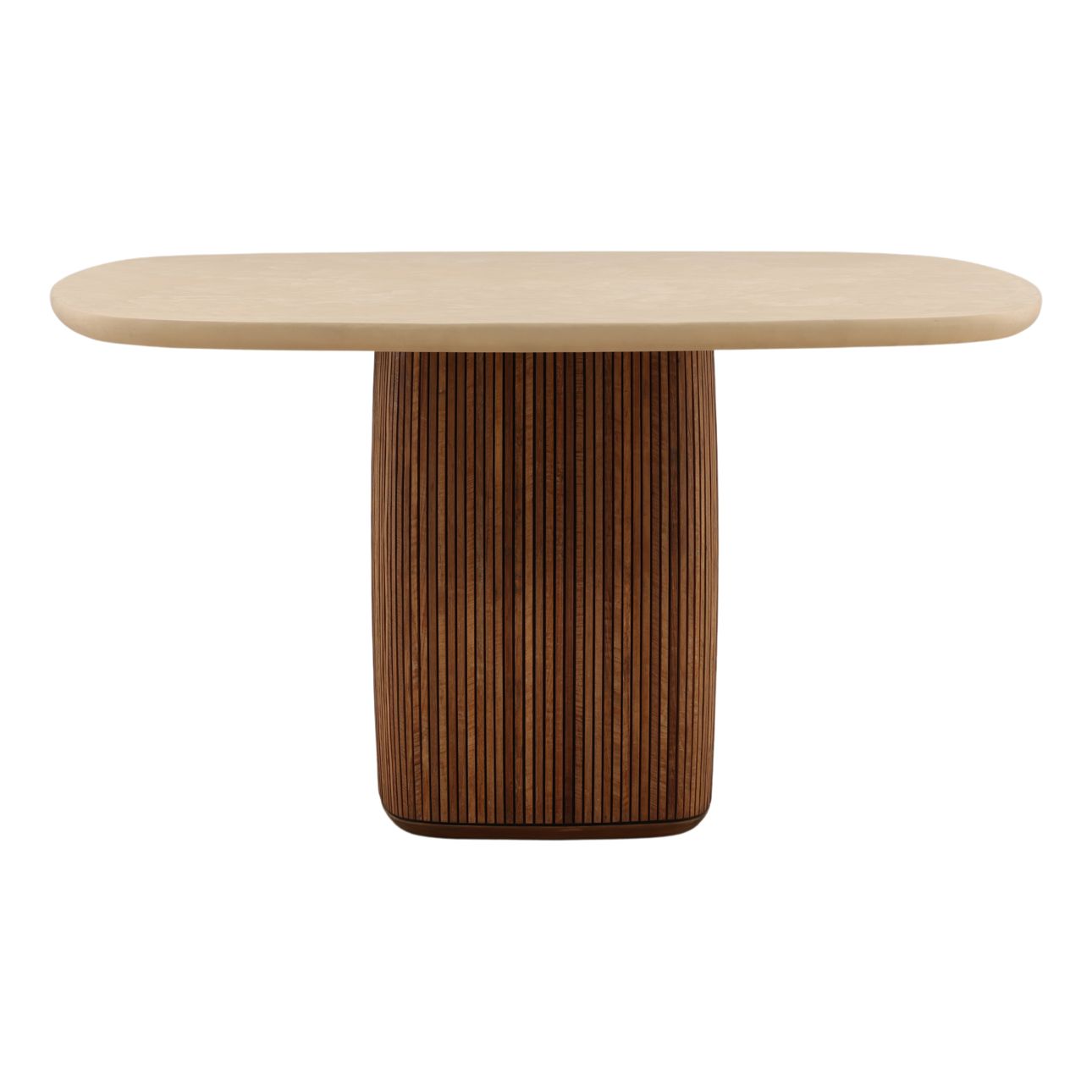 Sand and Brown Micro Cement and Teak Wood Table 55 in Wide