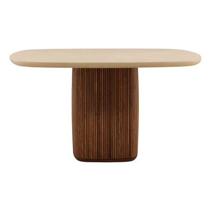 Sand and Brown Micro Cement and Teak Wood Table 55 in Wide