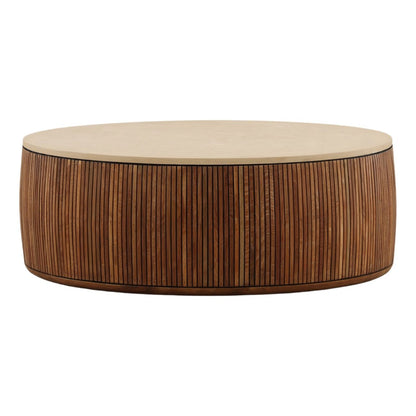 Sand and Brown Micro Cement and Teak Wood Table 39 in Wide