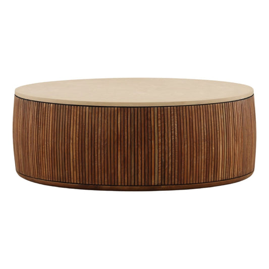 Sand and Brown Micro Cement and Teak Wood Table 39 in Wide
