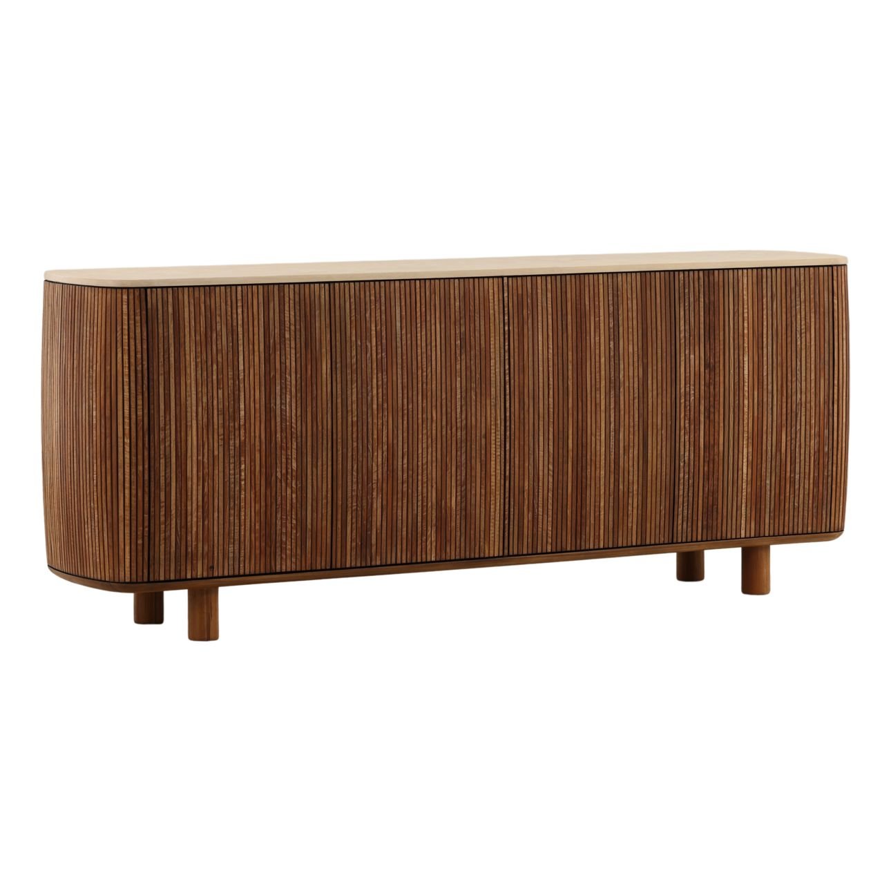 Sand and Brown Micro Cement and Teak Wood Sideboard 78.5 in Wide
