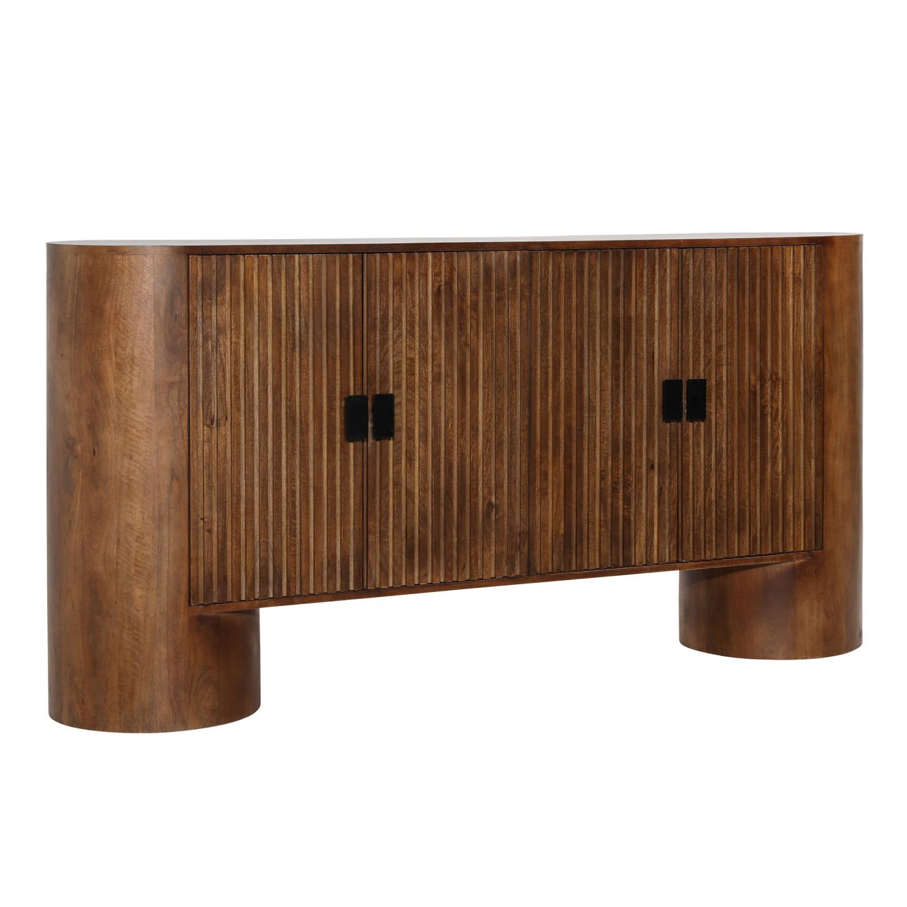 Medium Brown and Black Handles Mango Wood Sideboard 67 in Wide