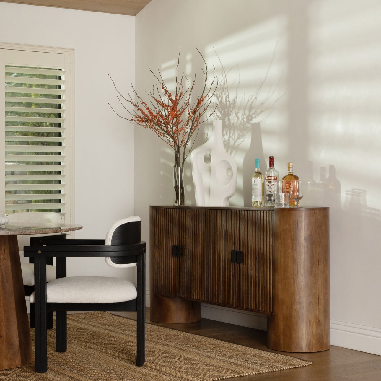 Medium Brown and Black Handles Mango Wood Sideboard 67 in Wide