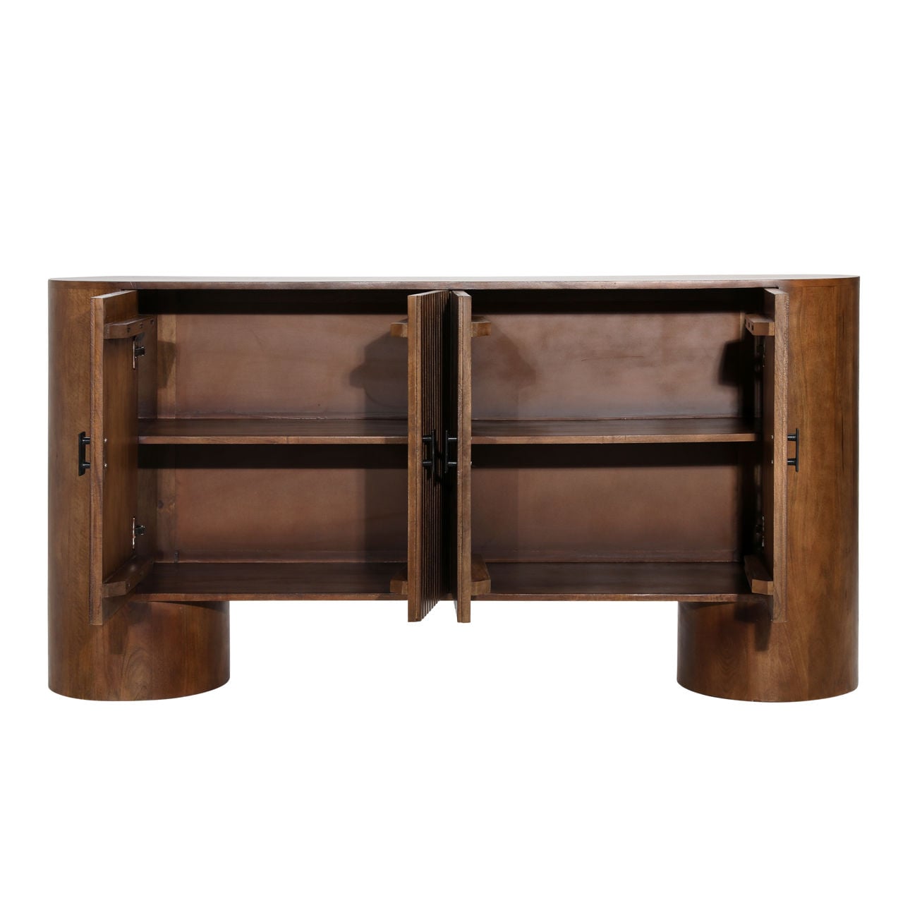 Medium Brown and Black Handles Mango Wood Sideboard 67 in Wide