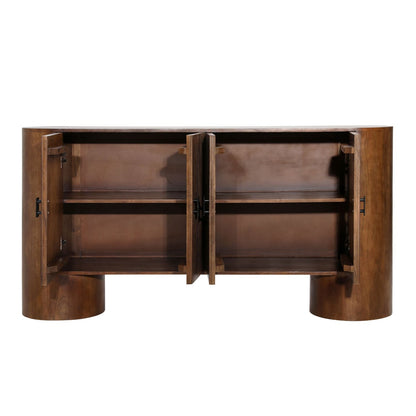 Medium Brown and Black Handles Mango Wood Sideboard 67 in Wide