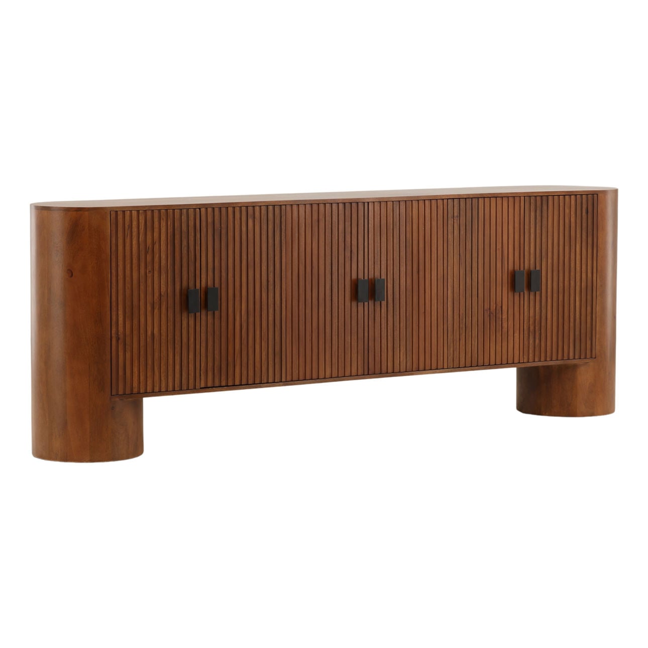 Medium Brown and Black Handles Mango Wood Sideboard 67 in Wide