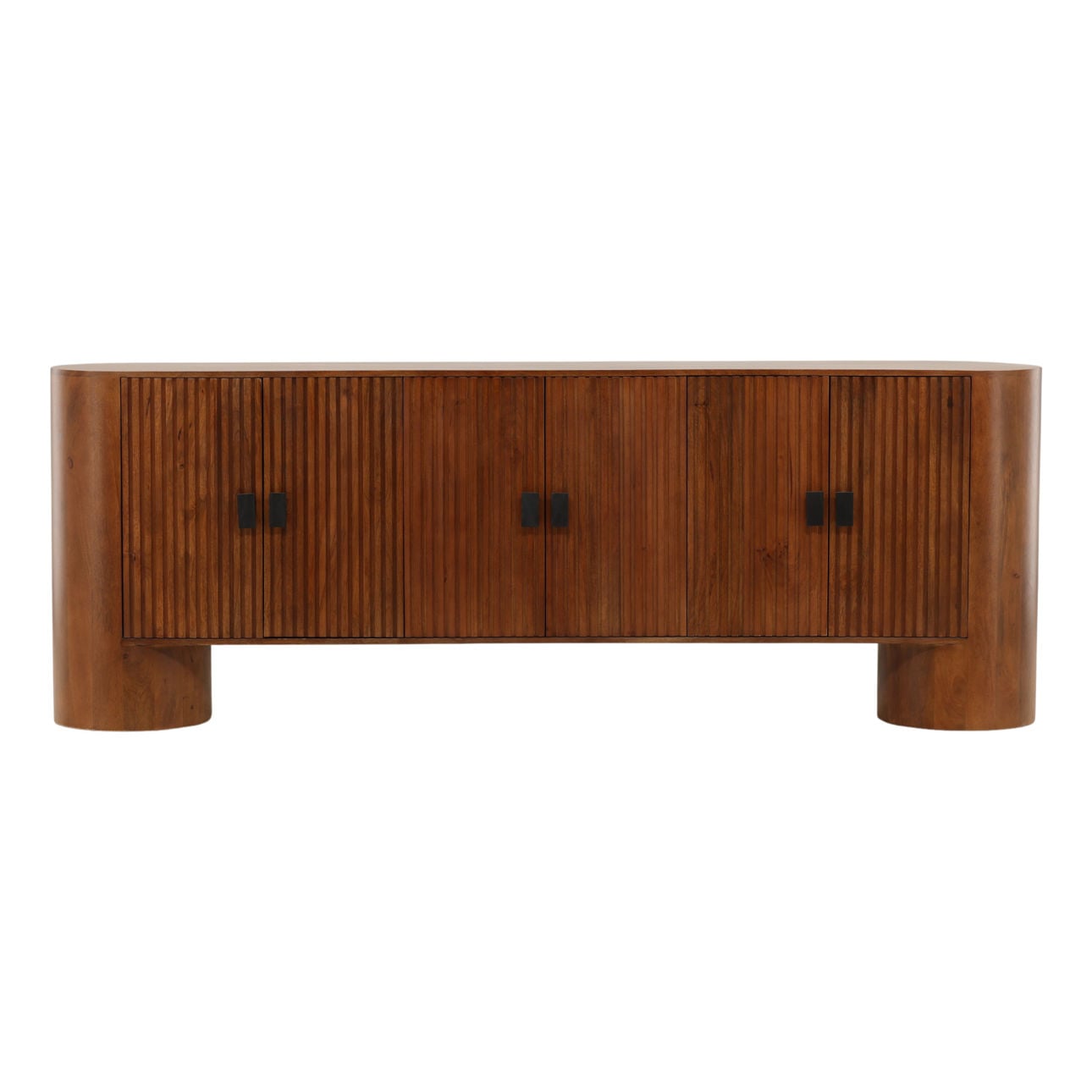Medium Brown and Black Handles Mango Wood Sideboard 67 in Wide