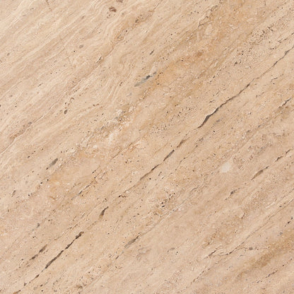 Natural and Medium Brown Travertine and Solid Hardwood Table 22.5 in Wide