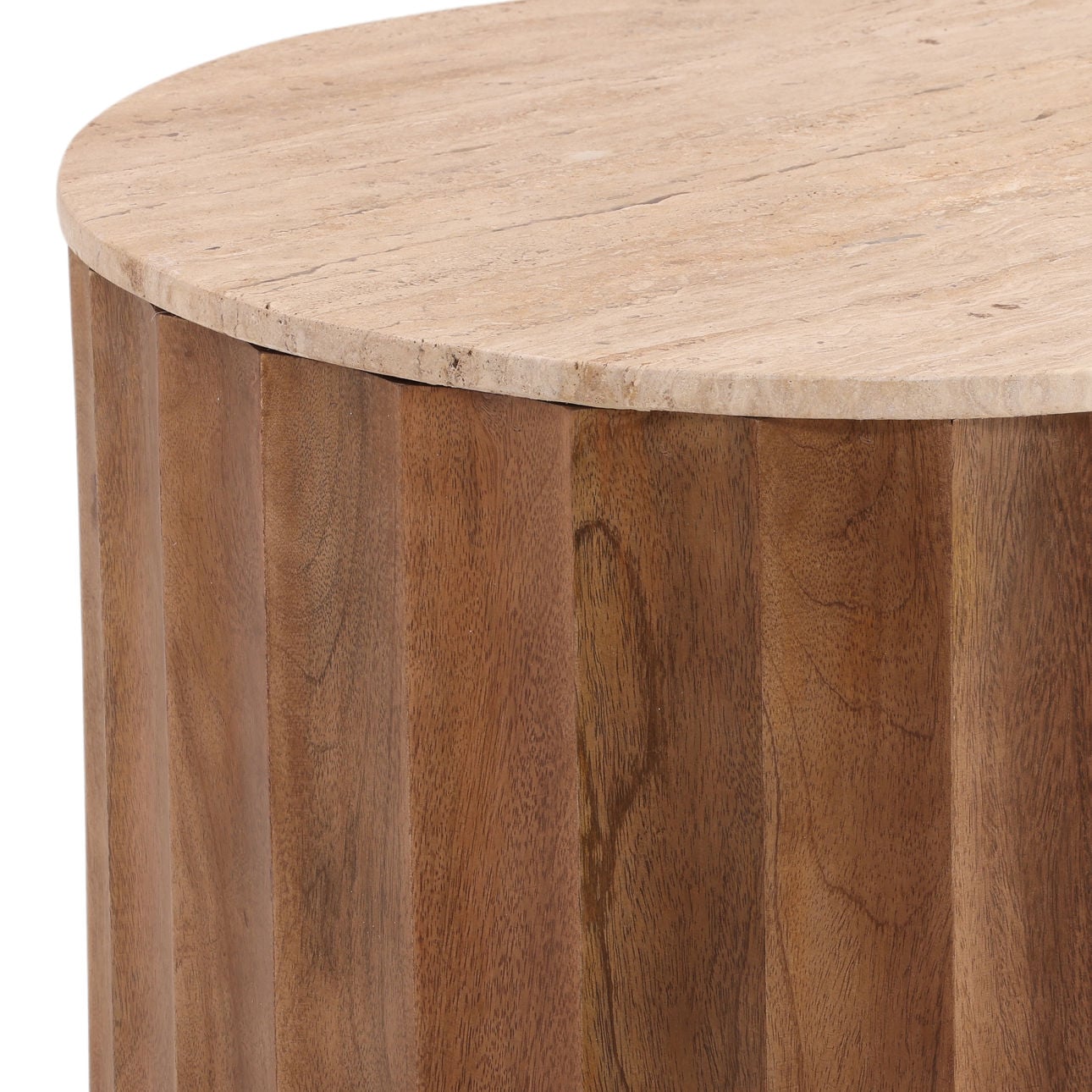 Natural and Medium Brown Travertine and Solid Hardwood Table 22.5 in Wide