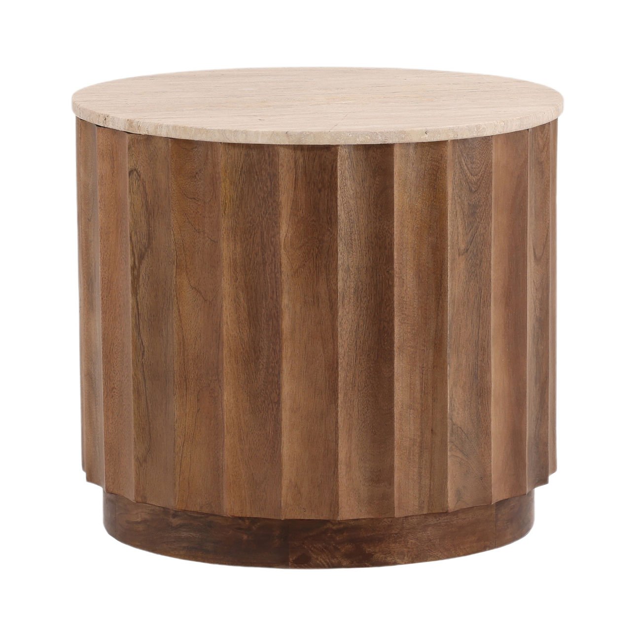 Natural and Medium Brown Travertine and Solid Hardwood Table 22.5 in Wide
