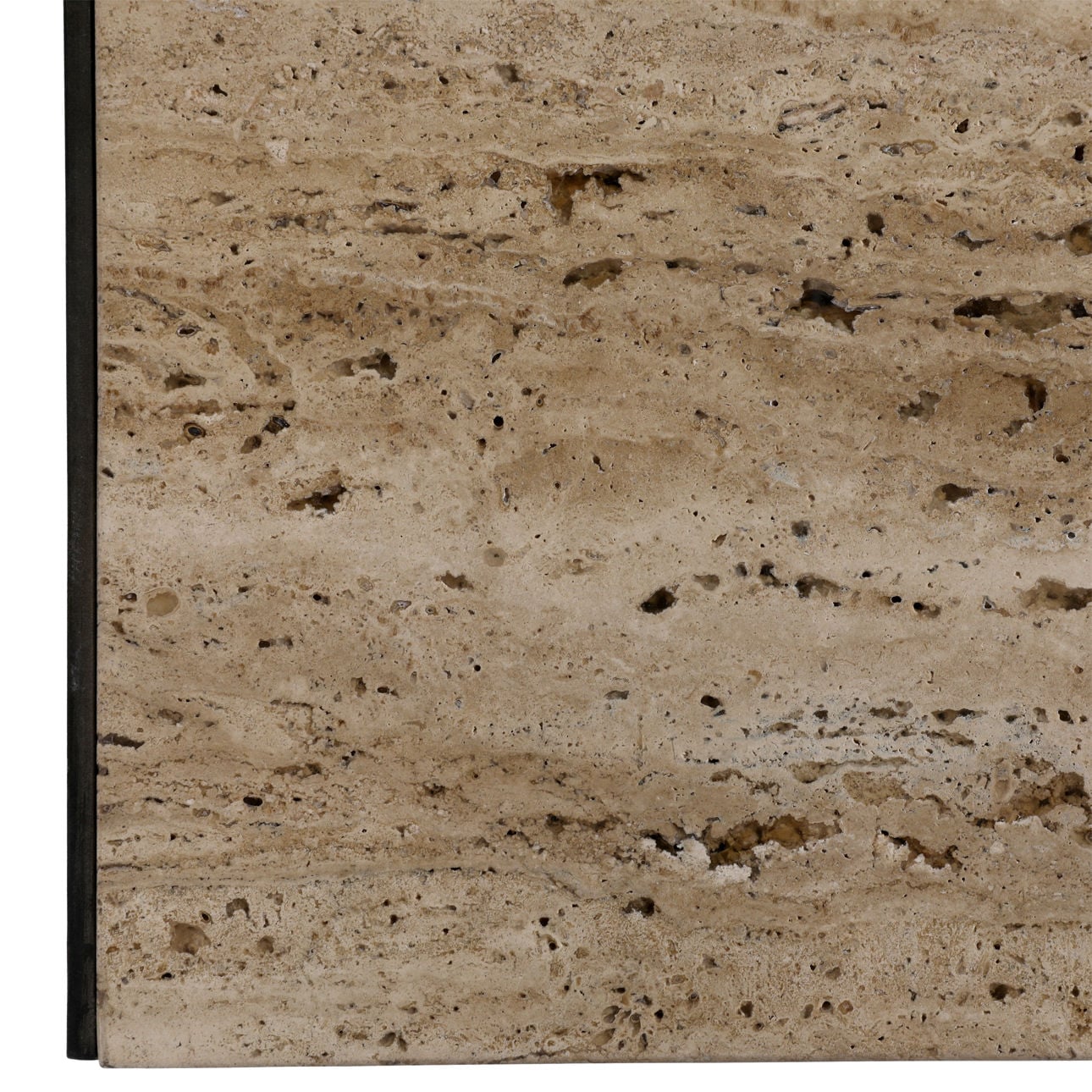 Natural and Antique Brass Travertine and Iron Table 48 in Wide
