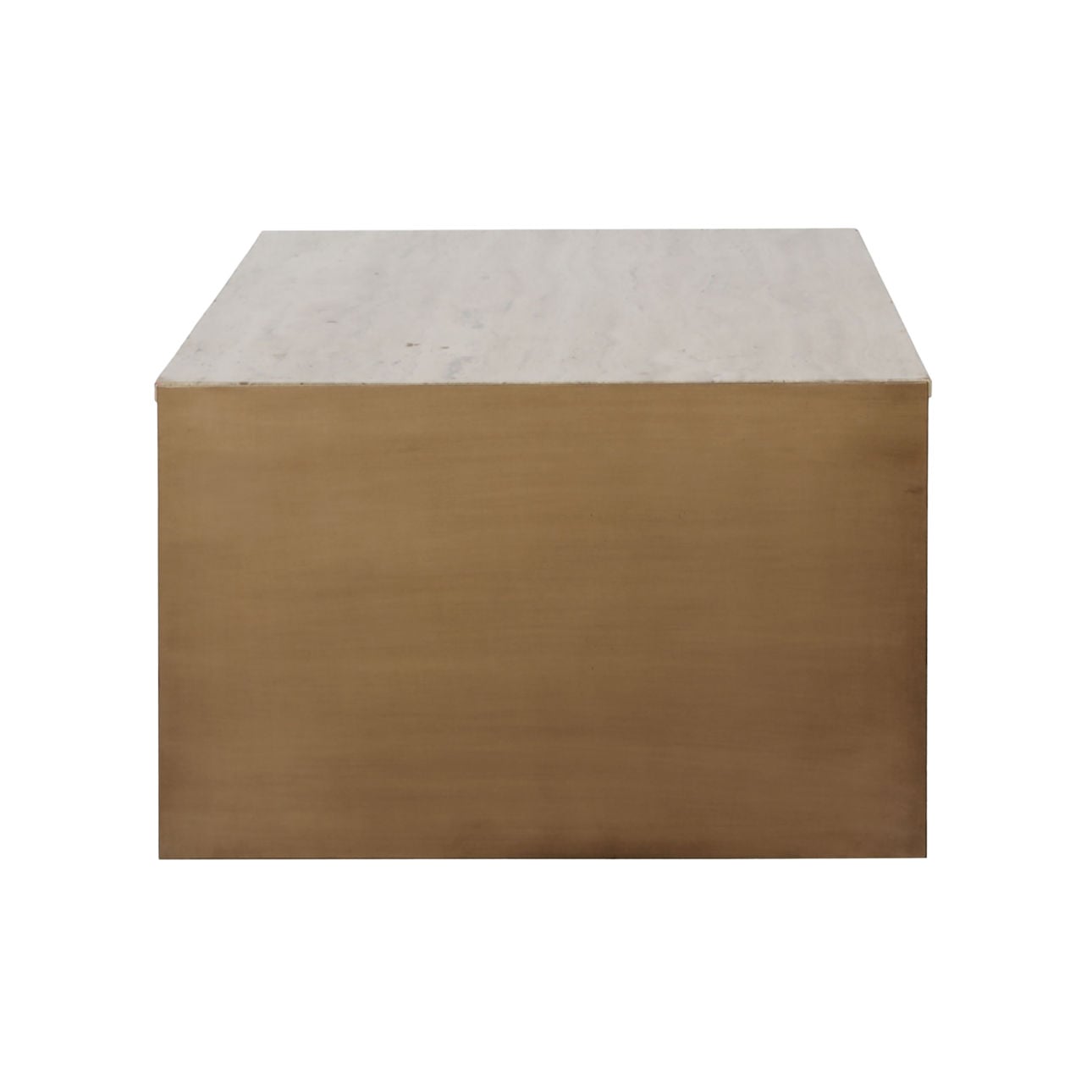 Natural and Antique Brass Travertine and Iron Table 48 in Wide