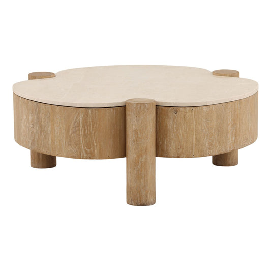 Natural Mango Wood and Botochino Stone Table 35.5 in Wide