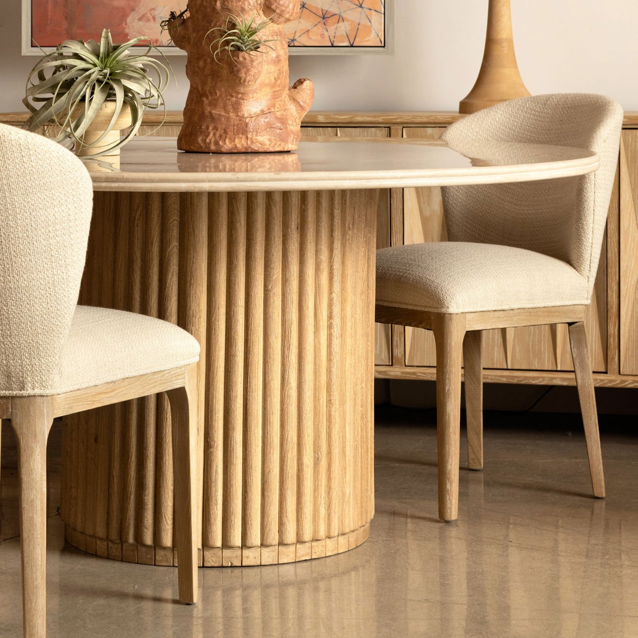 Light Natural Mango Wood and Botochino Stone Table 59 in Wide