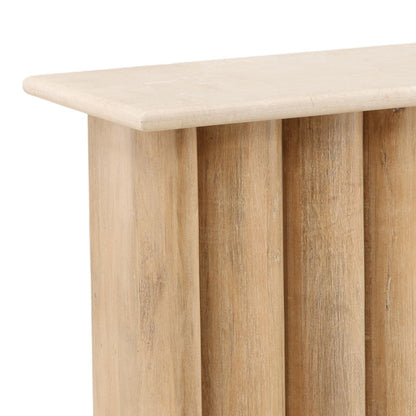 Light Natural Mango Wood and Botticino Stone Table 48 in Wide