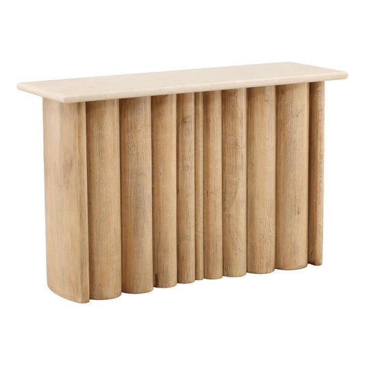 Artisan Mango Wood and Botticino Stone Console Table