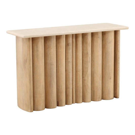 Light Natural Mango Wood and Botticino Stone Table 48 in Wide