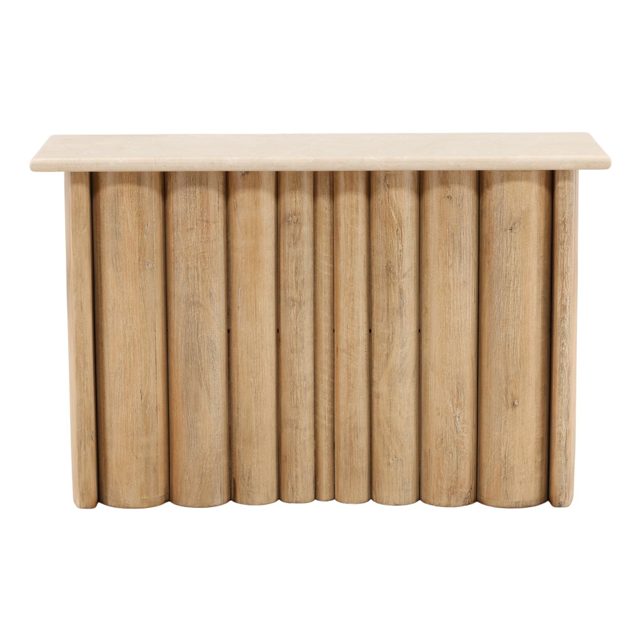 Light Natural Mango Wood and Botticino Stone Table 48 in Wide