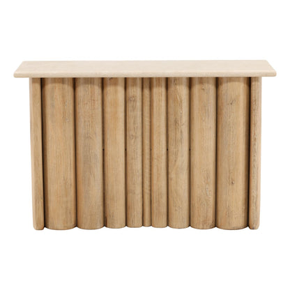Light Natural Mango Wood and Botticino Stone Table 48 in Wide