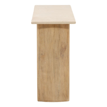 Light Natural Mango Wood and Botticino Stone Table 48 in Wide