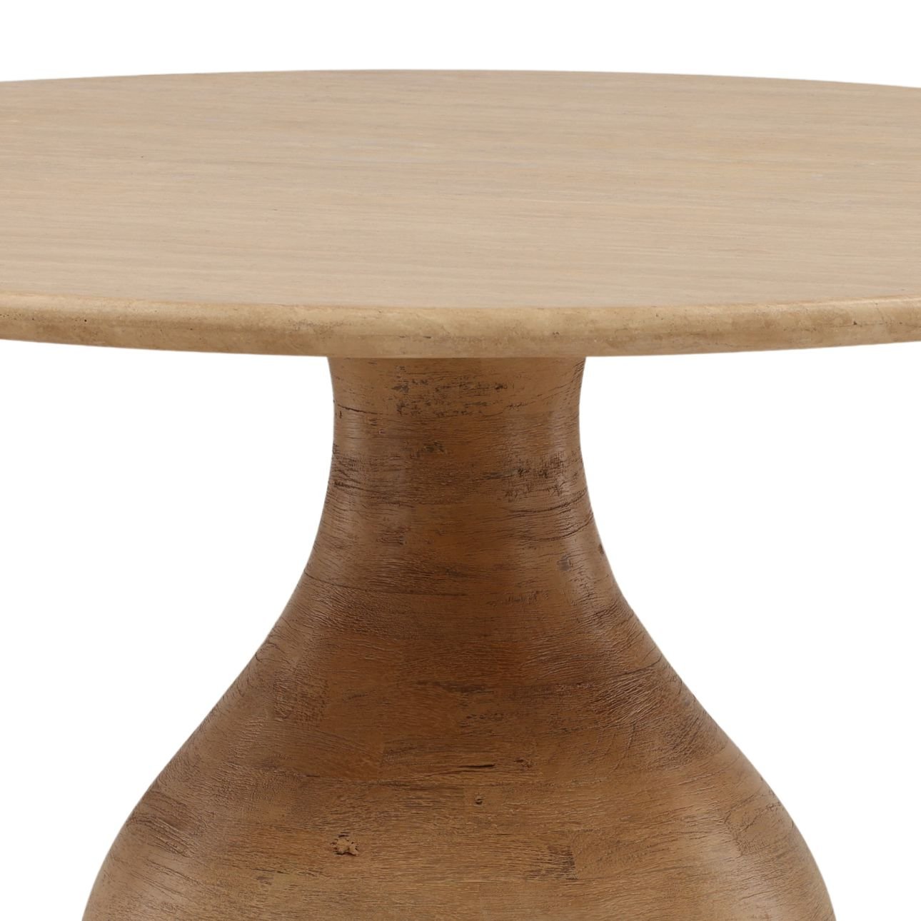 Light Natural Travertine and Mango Wood Table 47 in Wide