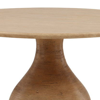 Light Natural Travertine and Mango Wood Table 47 in Wide
