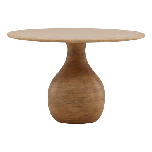 Light Natural Travertine and Mango Wood Table 47 in Wide