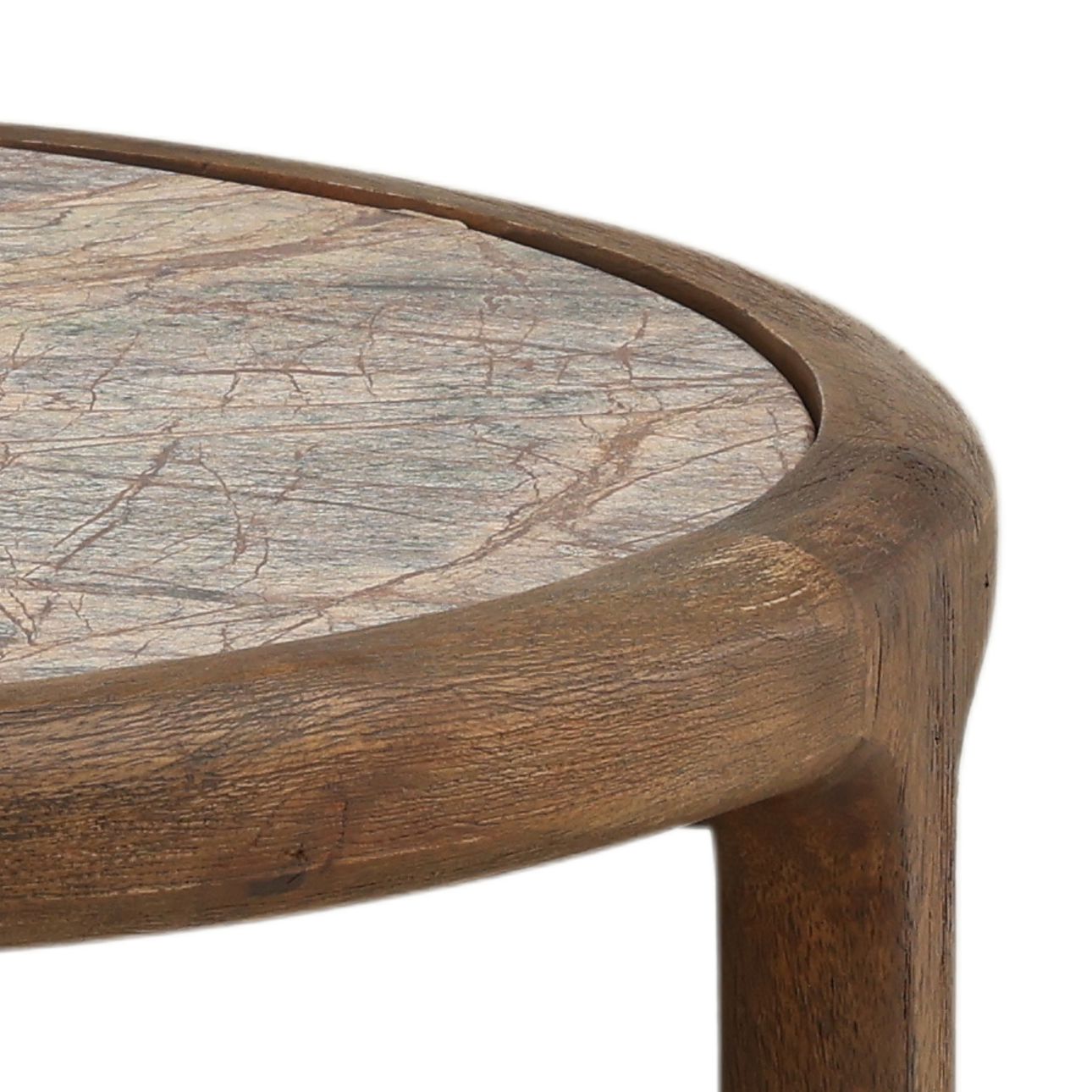 Dark Brown Bidasar Marble and Mango Wood Table 19.5 in Wide