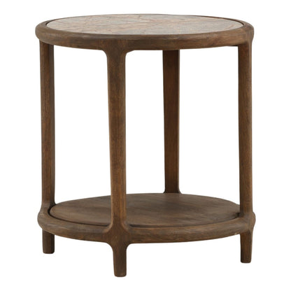 Dark Brown Bidasar Marble and Mango Wood Table 19.5 in Wide