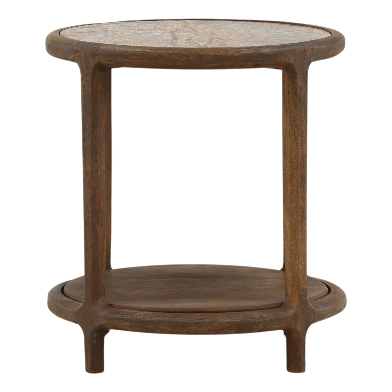 Dark Brown Bidasar Marble and Mango Wood Table 19.5 in Wide