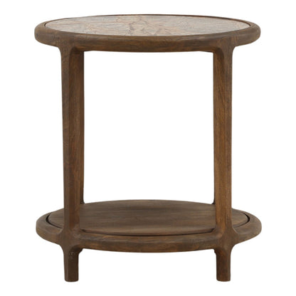 Dark Brown Bidasar Marble and Mango Wood Table 19.5 in Wide