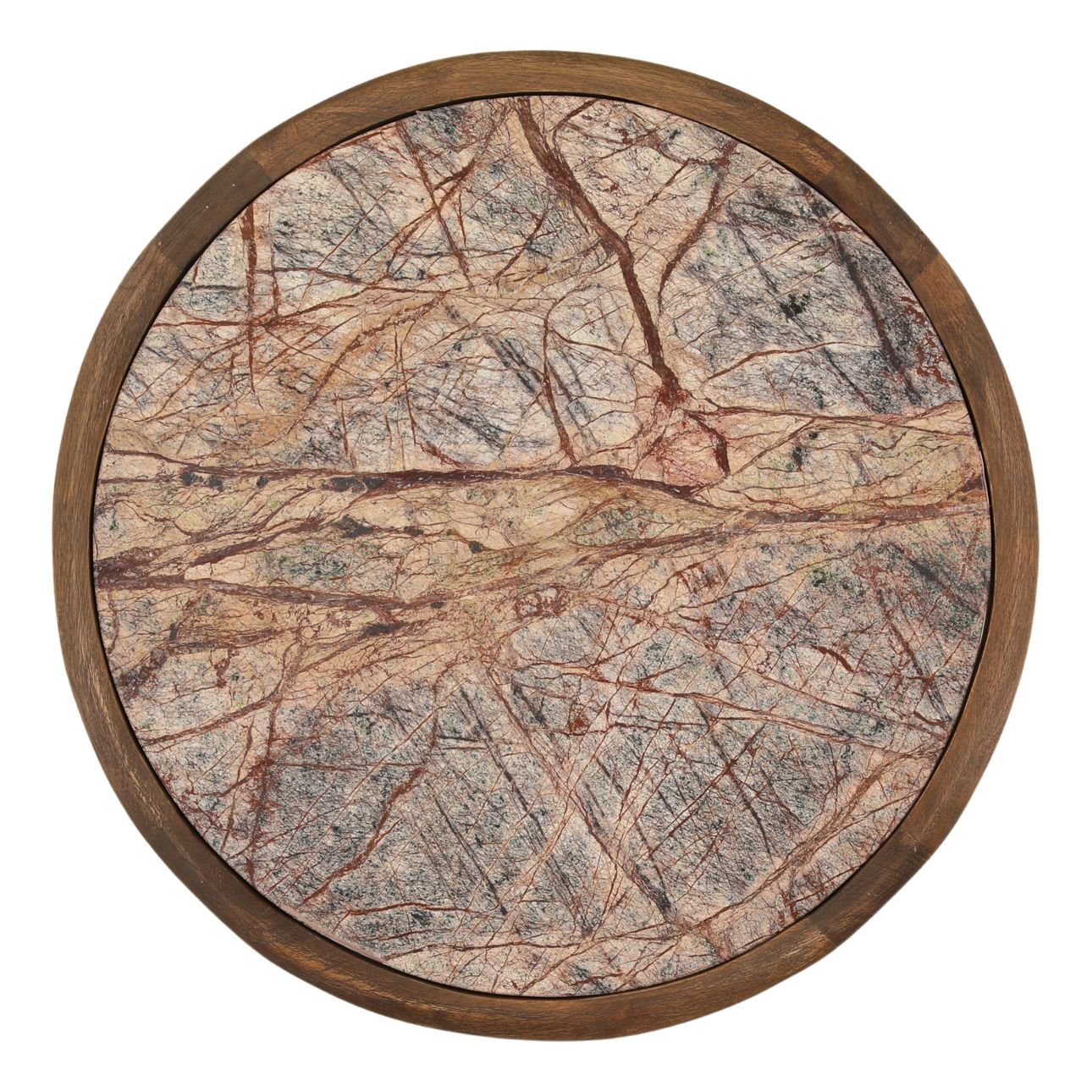 Dark Brown Bidasar Marble and Mango Wood Table 19.5 in Wide