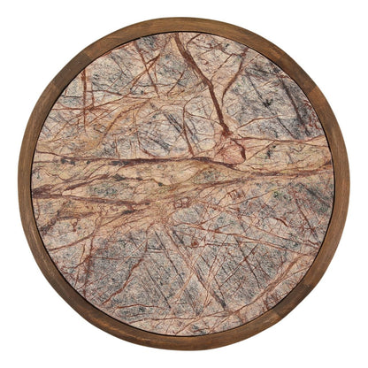 Dark Brown Bidasar Marble and Mango Wood Table 19.5 in Wide