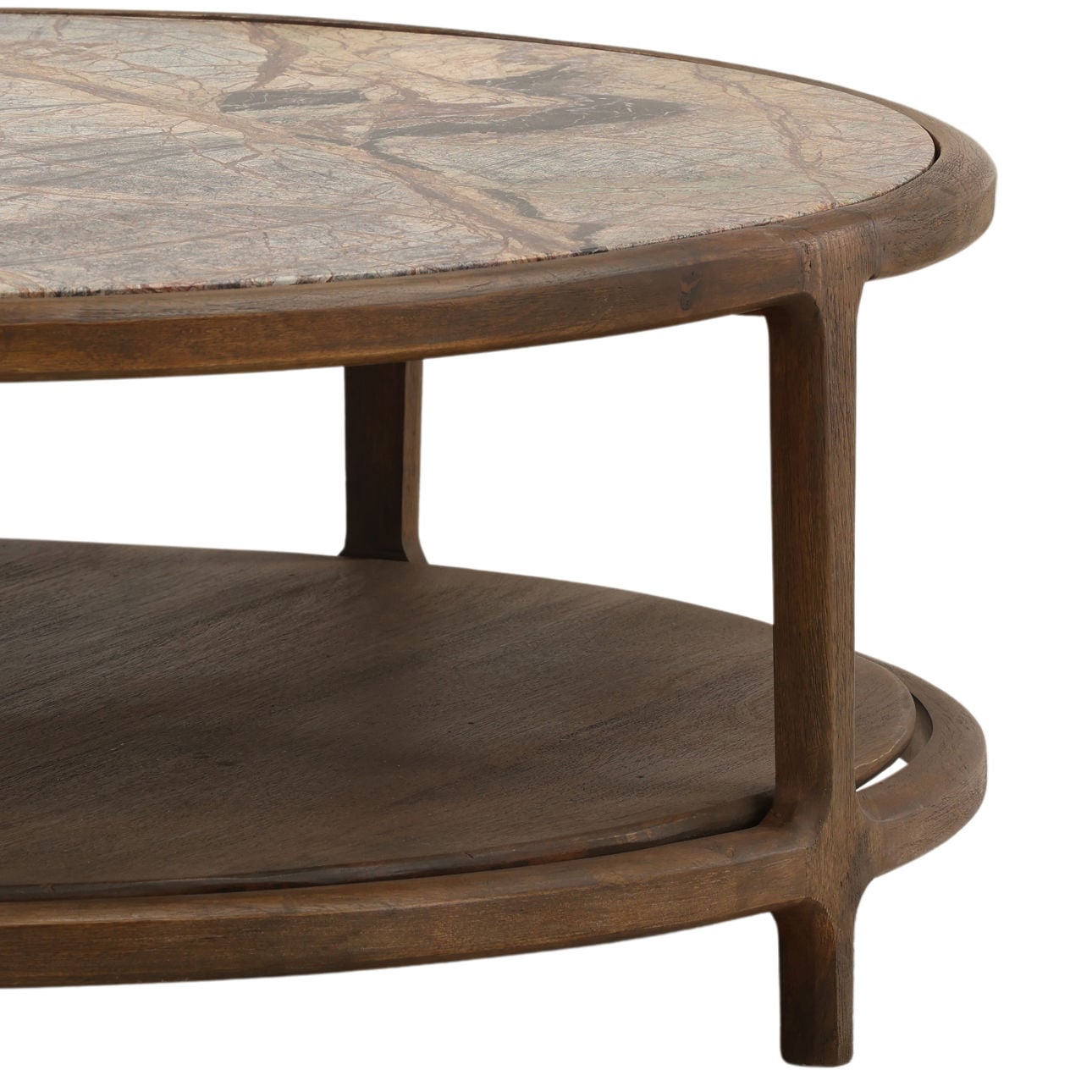 Dark Brown Bidasar Marble and Mango Wood Table 42 in Wide