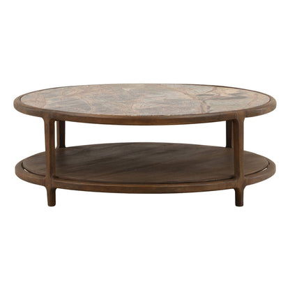 Dark Brown Bidasar Marble and Mango Wood Table 42 in Wide