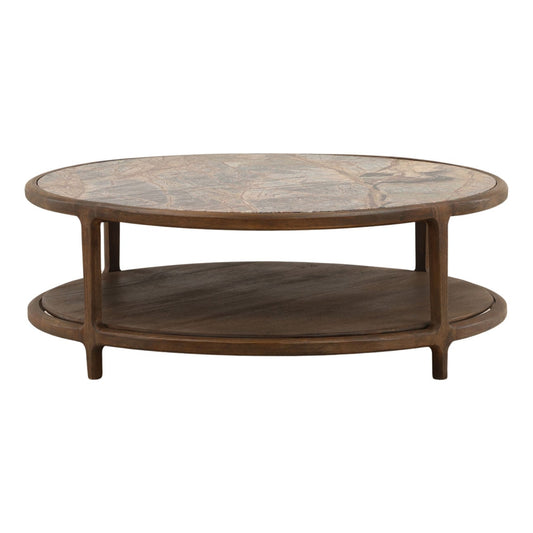 Dark Brown Bidasar Marble and Mango Wood Table 42 in Wide