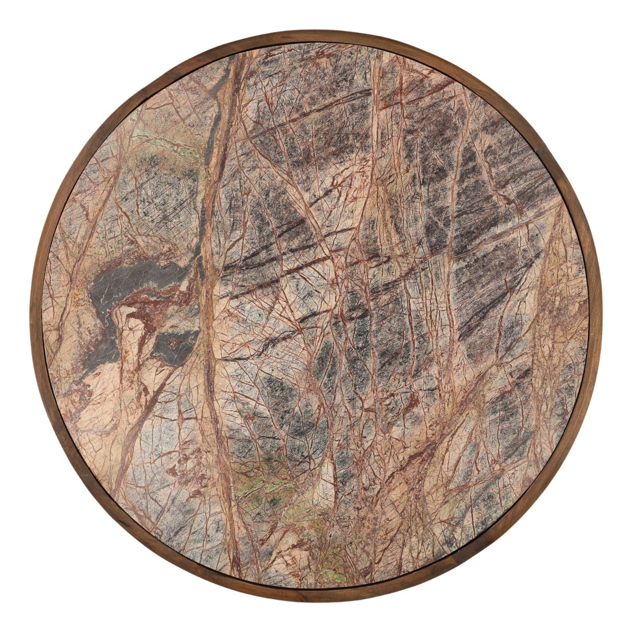 Dark Brown Bidasar Marble and Mango Wood Table 42 in Wide